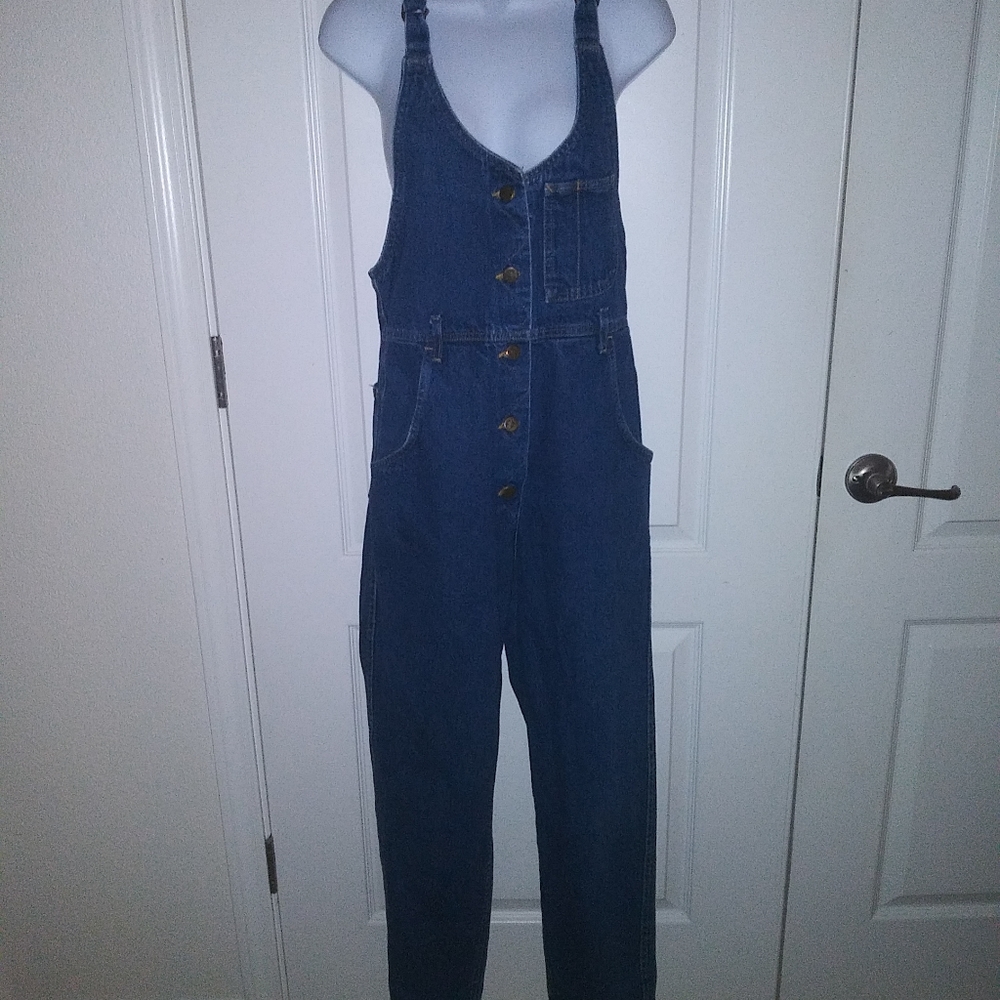 Vintage Lee Button Front Denim Jean Overalls Over Alls